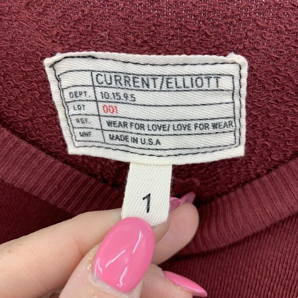 Current Elliott Size 1 S Sweatshirt The Ruffle Long Sleeve Red Cabernet Women’s - Picture 4 of 9